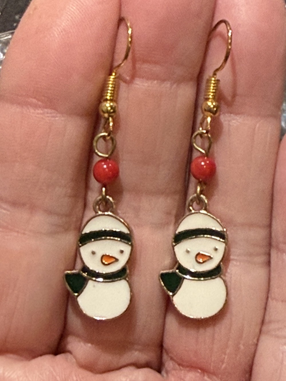 Earrings - Penguins in Enamel Red Bead