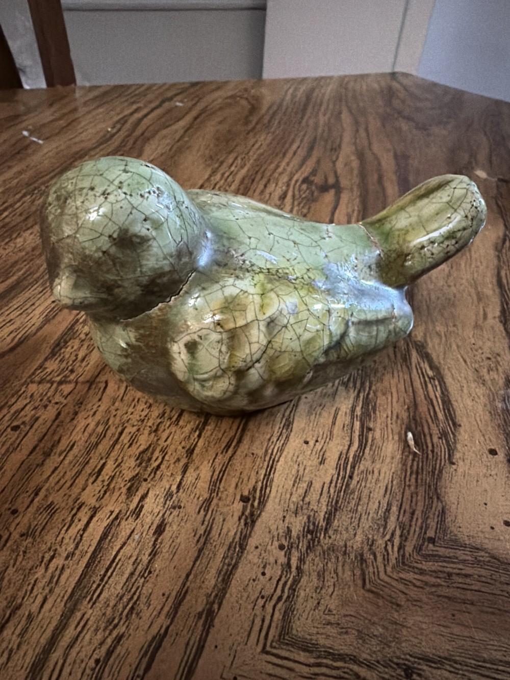 Green Stoneware Pottery Bird Figure