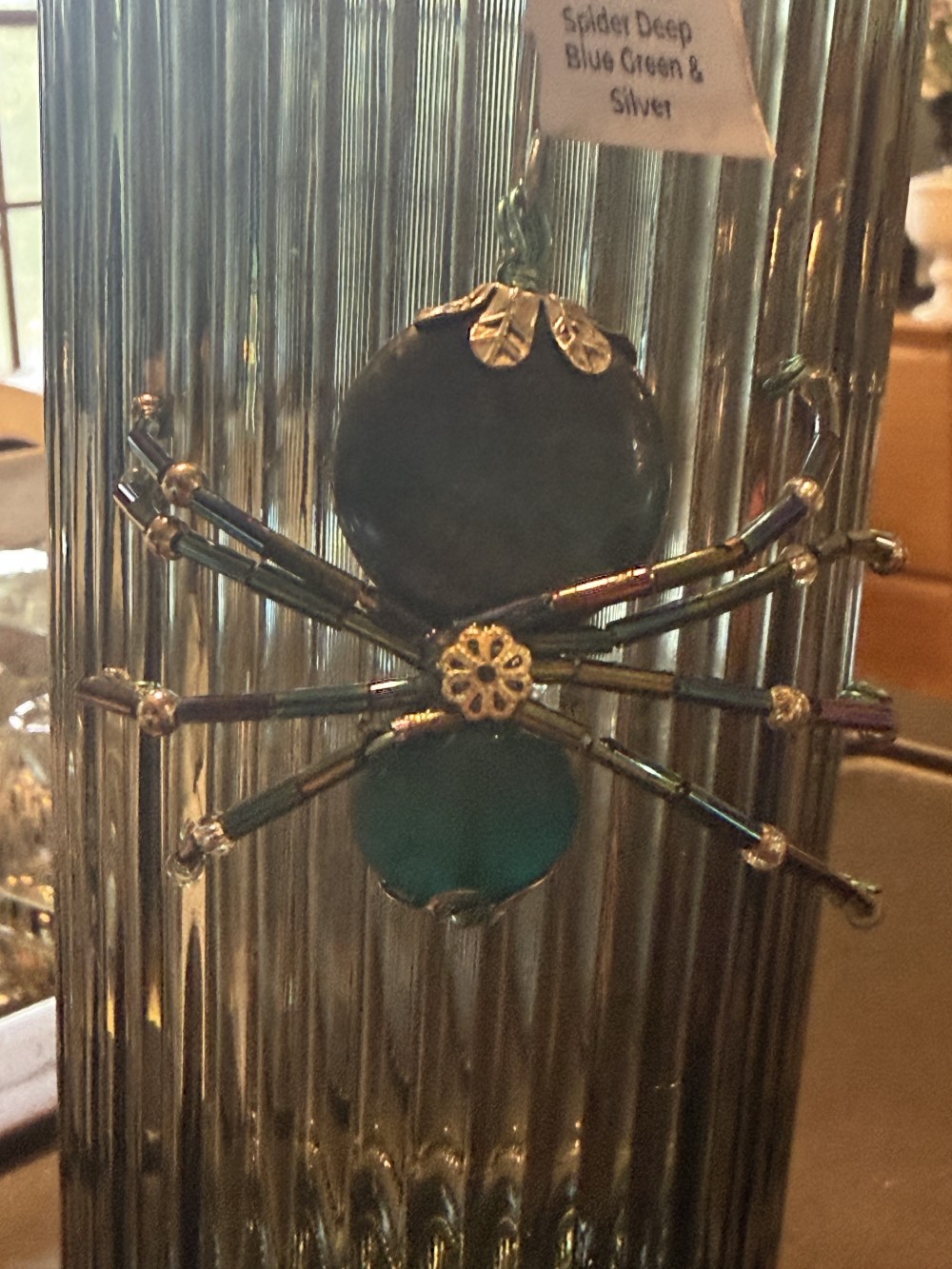 Ornament Spider Deep Blue Green & Silver