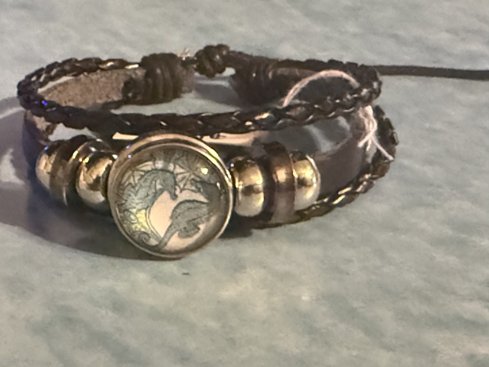 Bracelet-Genuine Leather Black 3 strap Sea Horse
