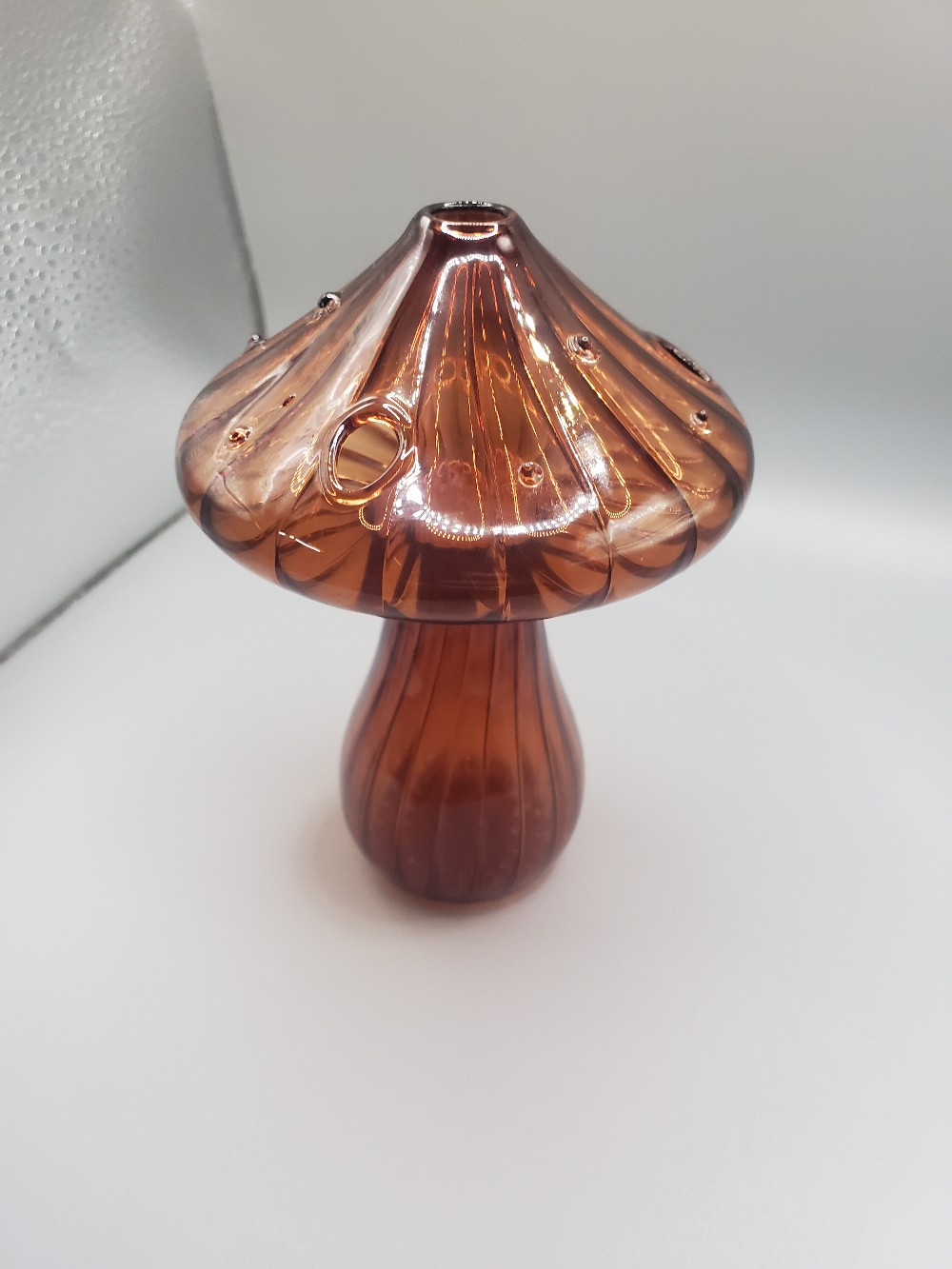 Brown Mushroom Flower Frog Art Glass