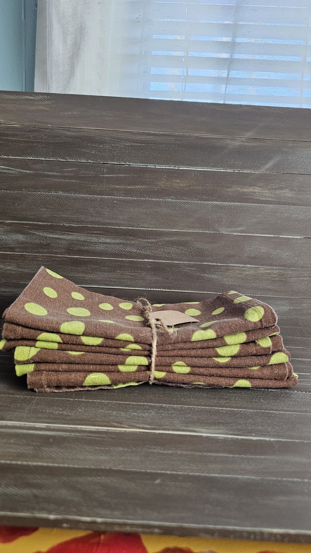 4 vintage brown/green pokadot fabric napkins