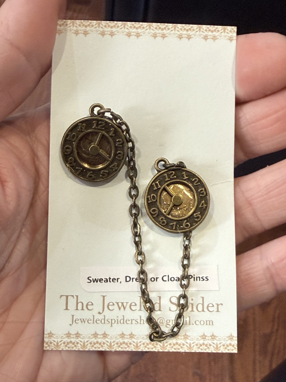 Sweater Pins - Clock Pocket Watch Face Bronze
