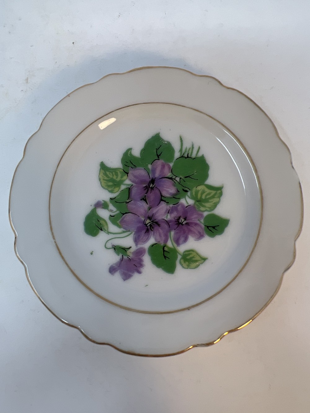 Porcelain Butter Pat with Hand Decorated; Violets