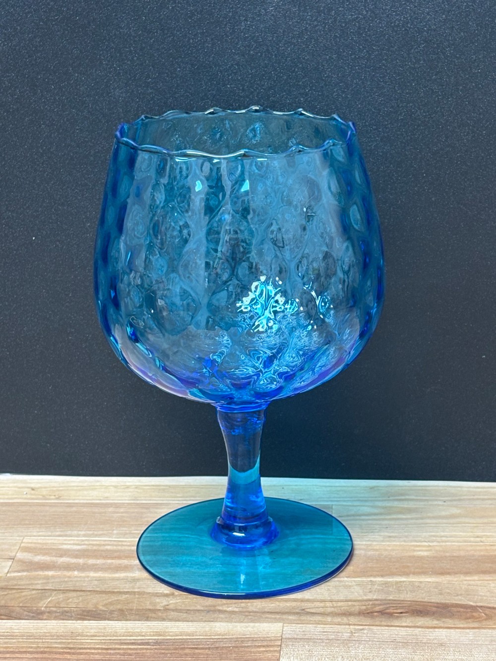 Vintage MCM Empoli Style Blue Optic Glass Brandy Snifter Goblet Vase