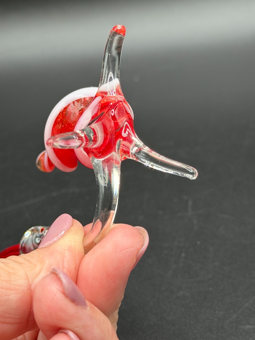 Art Glass Snail Figurine - Red & White Spiral Lampwork Miniature