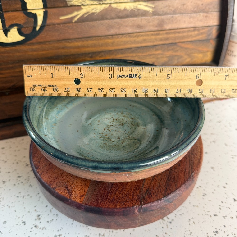 Signed Studio Pottery Bowl Blue Green Glaze