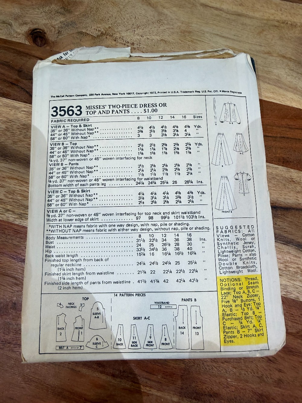 Vintage 1970's Sewing Pattern 3563