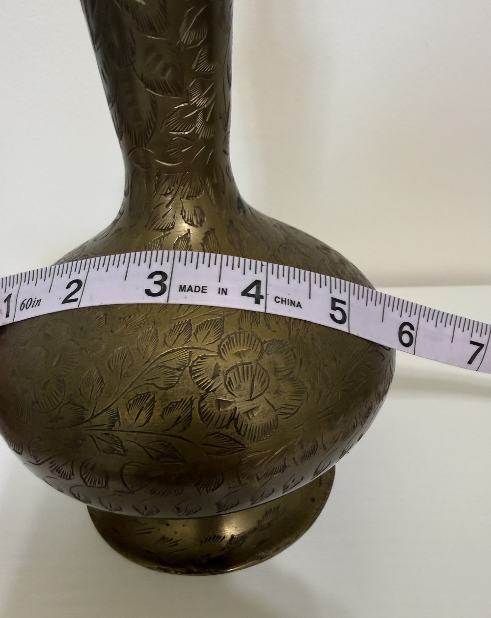 Vintage India engraved brass urn w/ lid