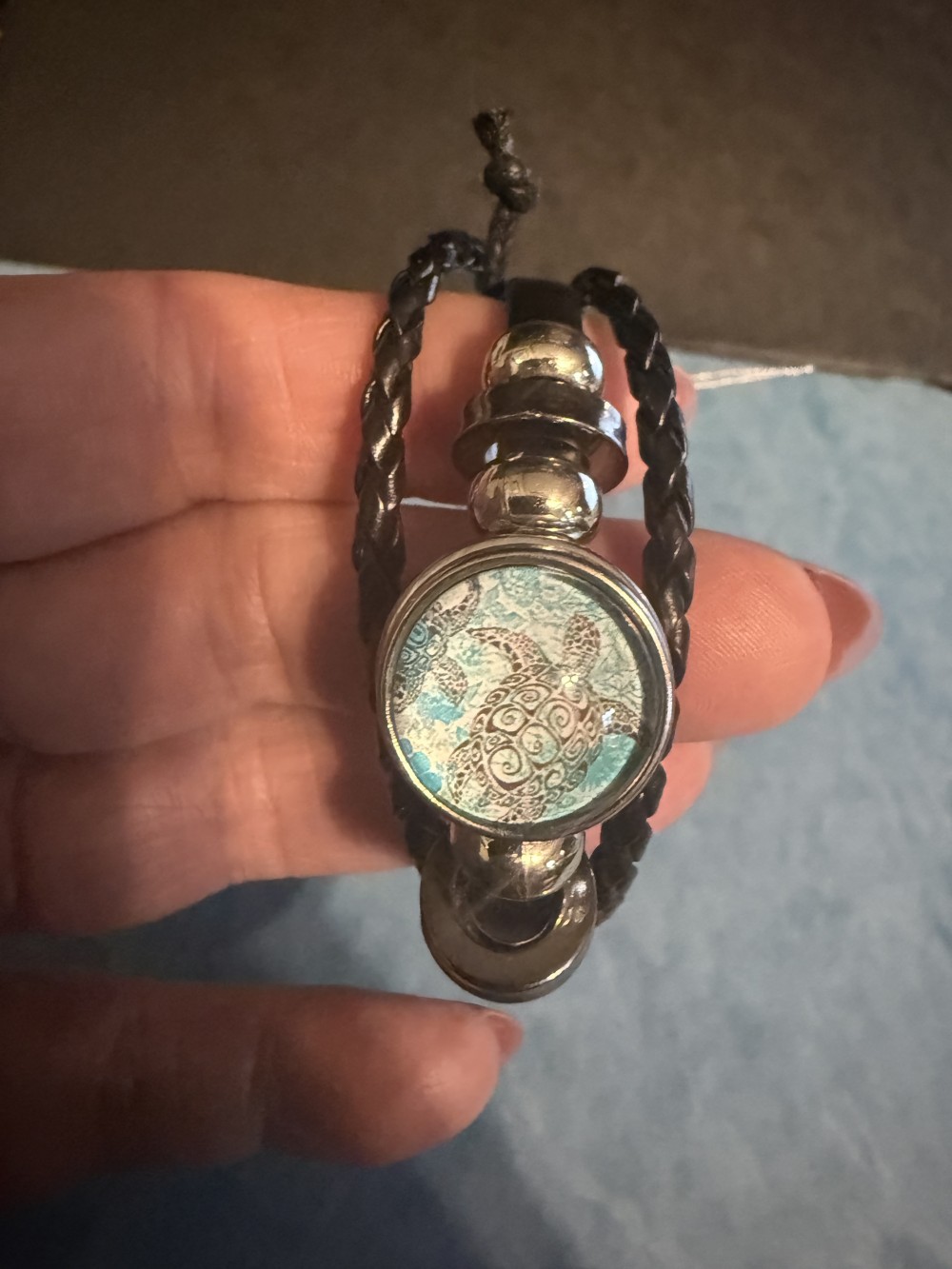 Bracelet- Genuine Leather black 3 strap Turtle
