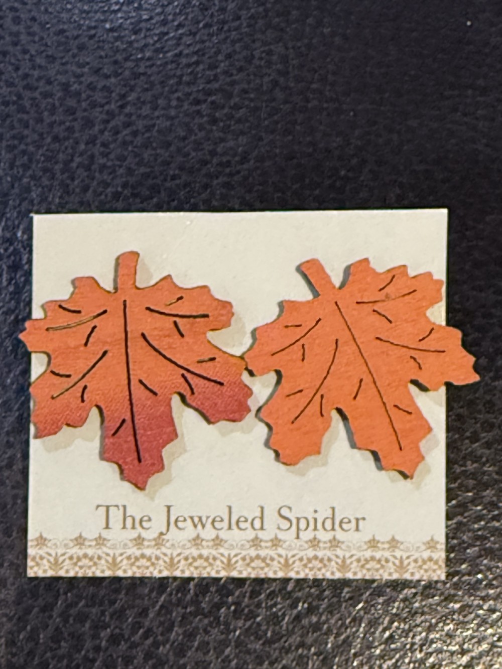 Stud Earrings -  Leaves, Leaf Deep Orange Wooden