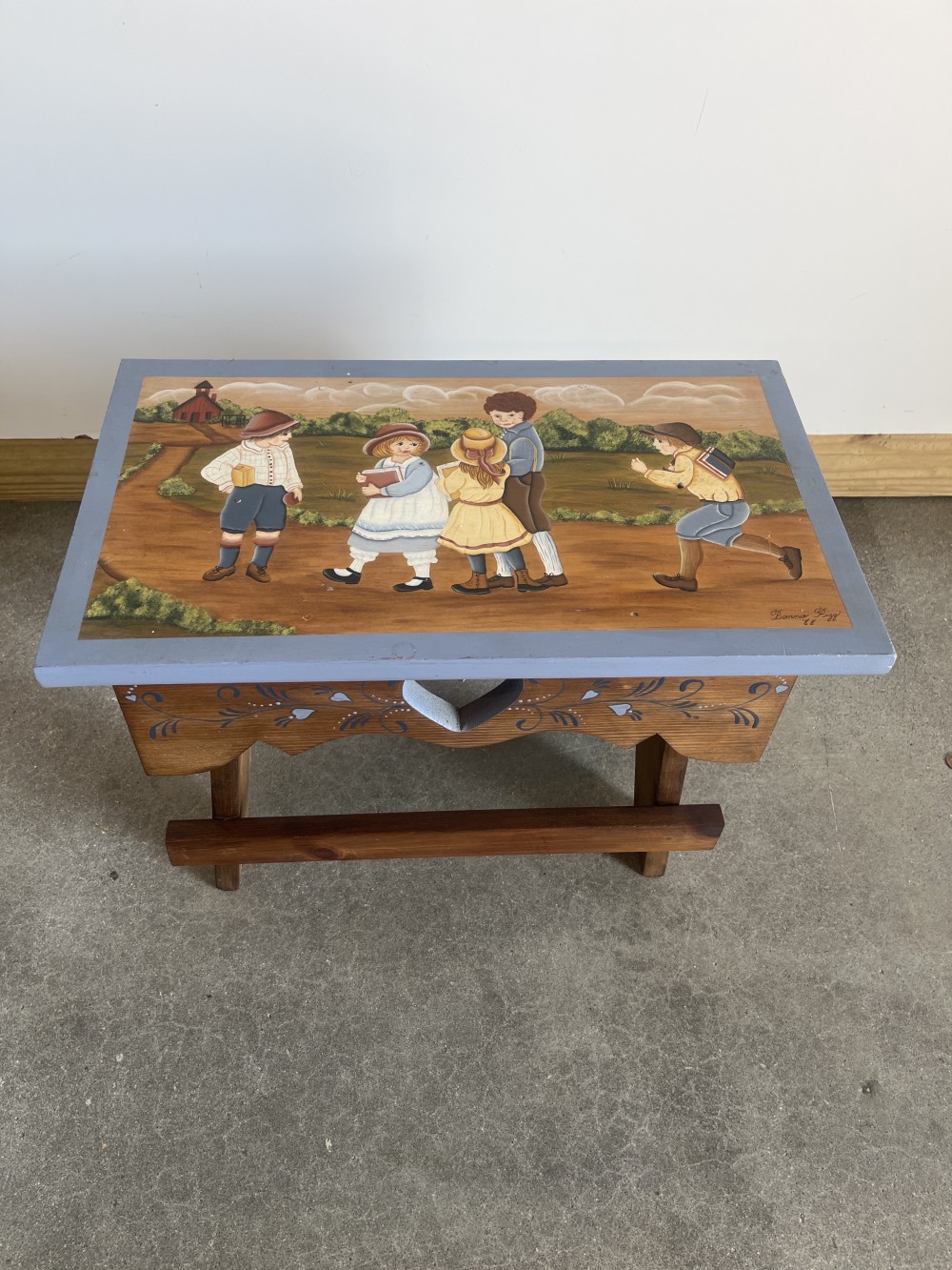 Vtg wooden folk art stool