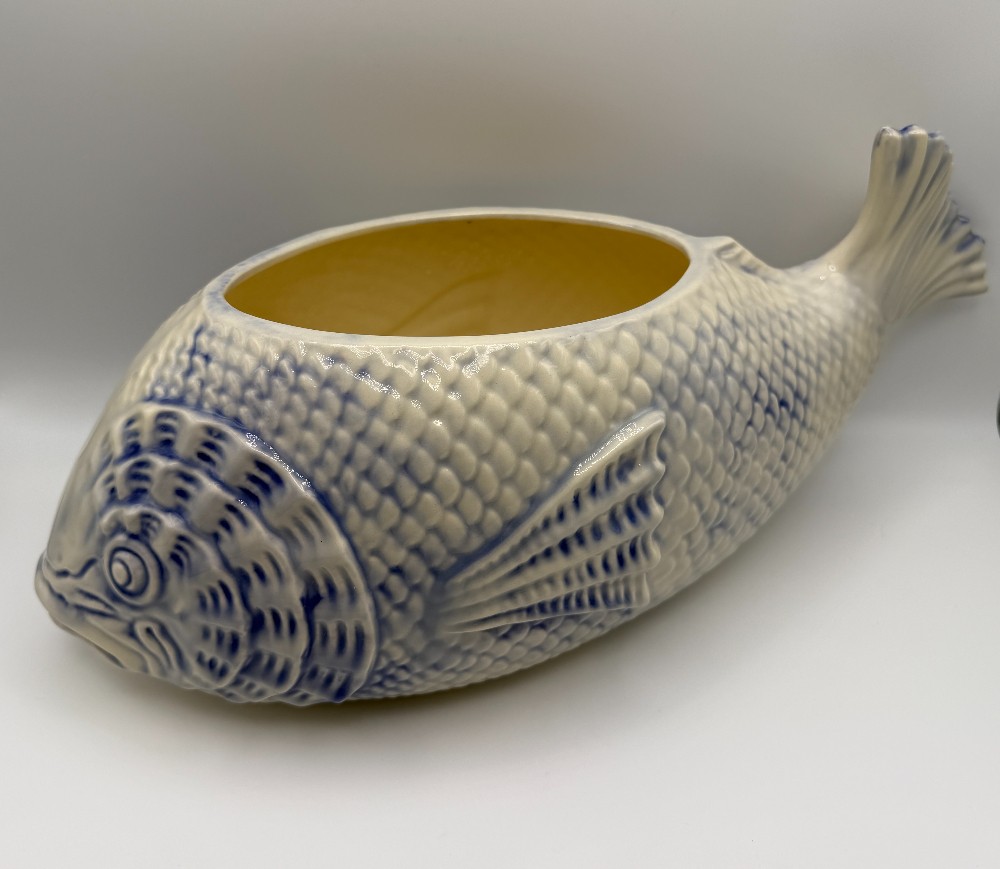 Vintage Hand-Painted Ceramic Fish Planter (Fish Soup Tureen Base)  – Signed Cherrie Nute SC Artist