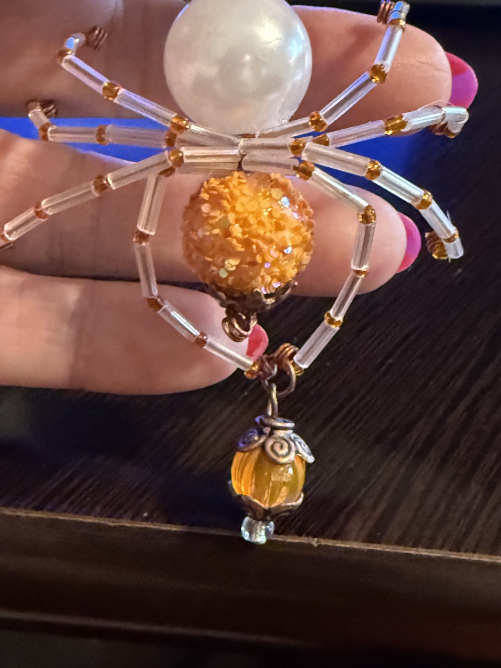 Ornament - Spider Orange & Pearl w/ Dangle
