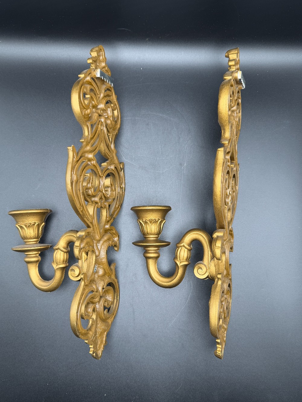 Vintage Burwood Products Gold Hollywood Regency Wall Sconces - Candle Holders