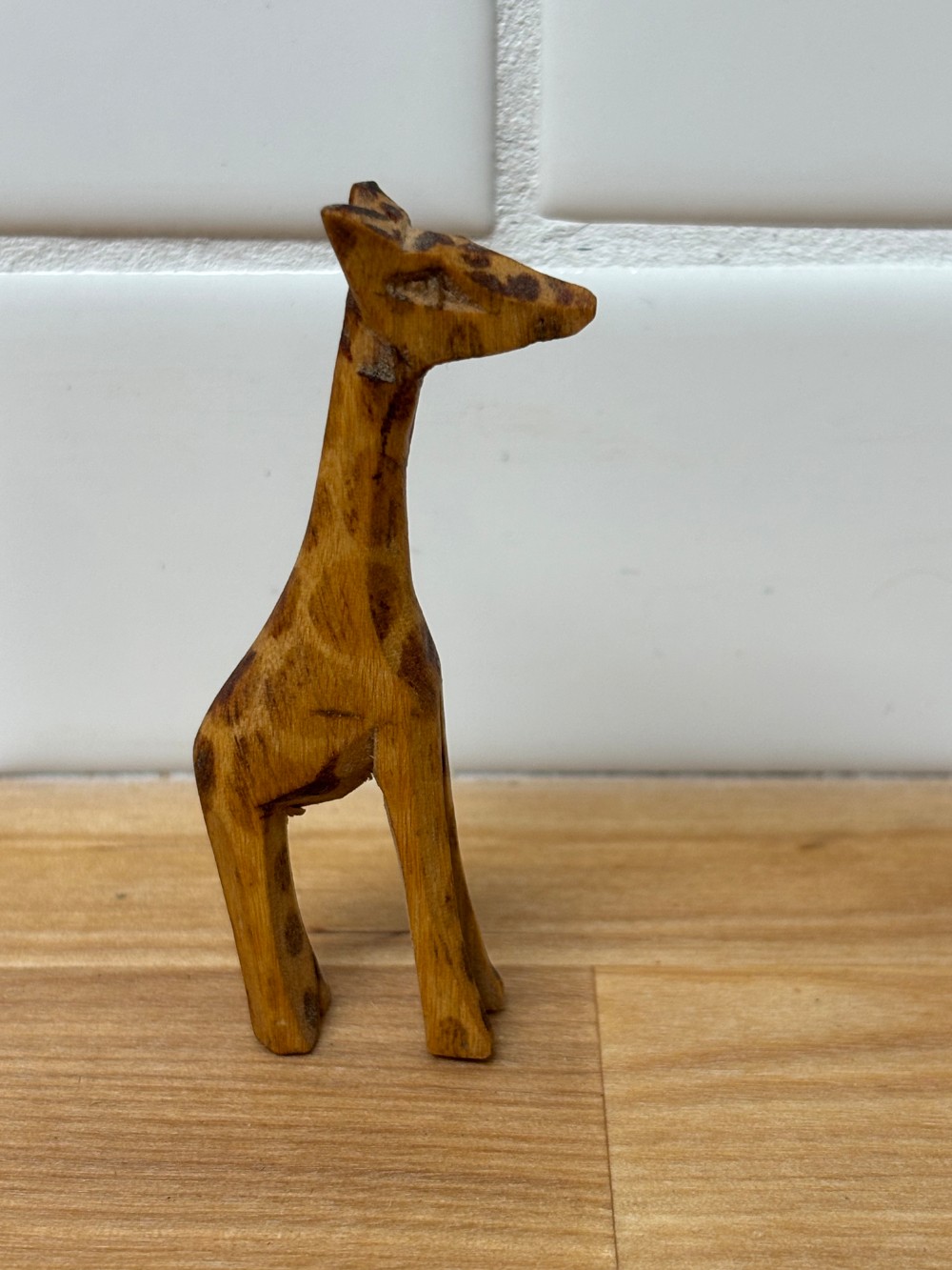 Giraffe Figurine Carved Wood Miniature Safari Animal 2½