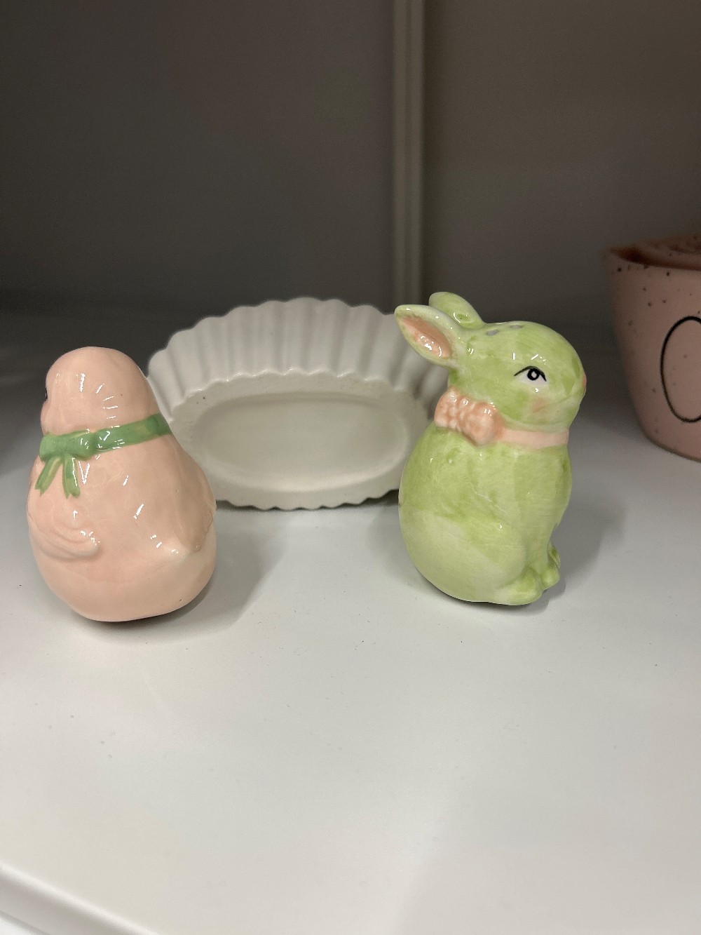 Bunny Salt and Pepper Set with Basket Holder NIB
