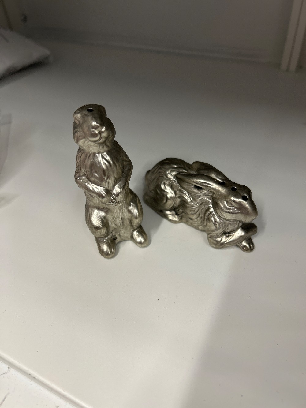 Silver Style Bunny Rabbit Salt & Pepper Shakers Set – Elegant Easter Spring Woodland Table Decor (Loose / No Box)