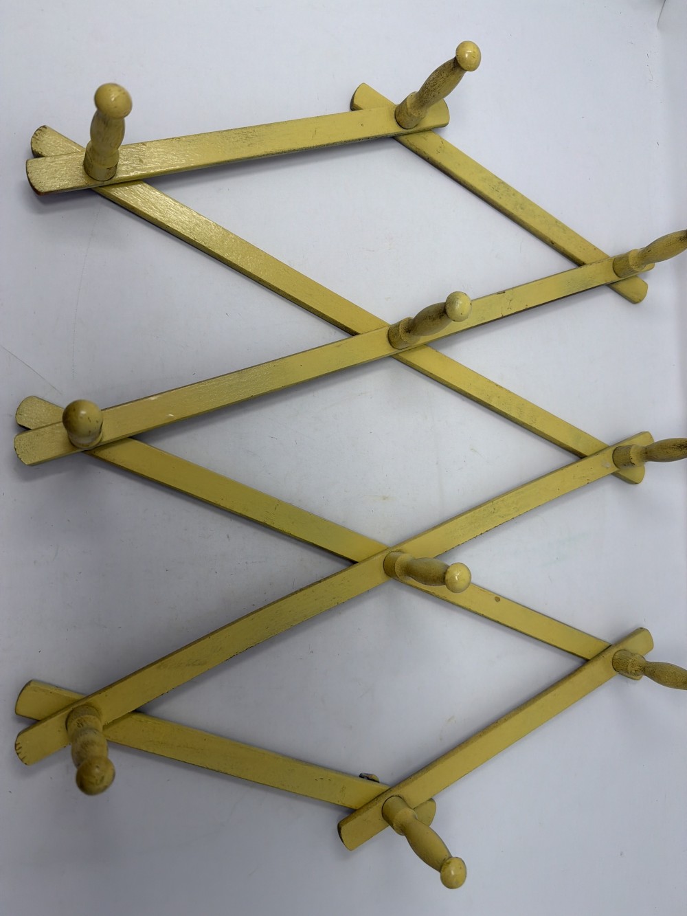Vtg Yellow Accordion Peg Rack | Expanding Wall Hanger