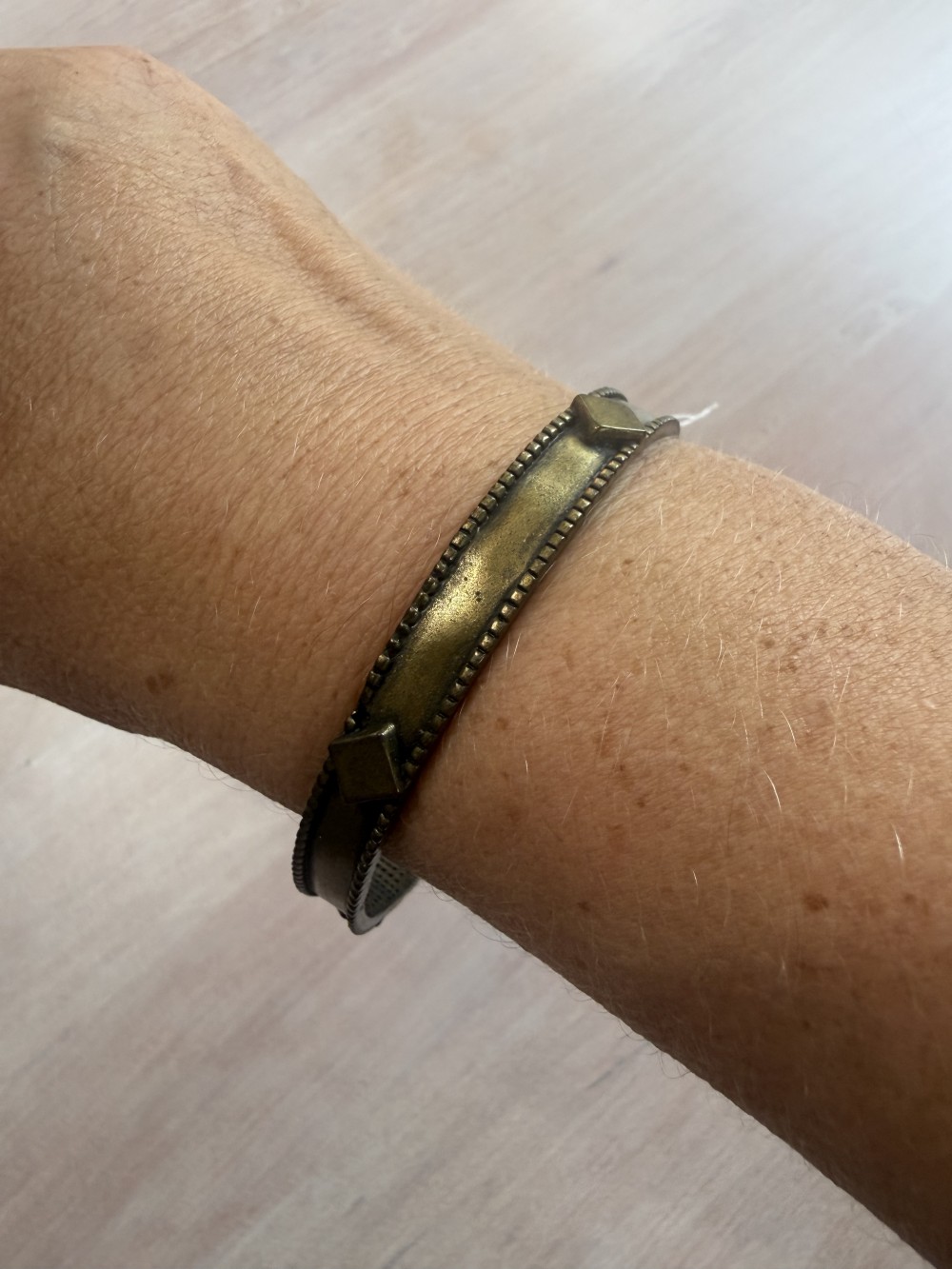 Bangle Style Bracelet - Bronze with Diamond Shapes and Dots