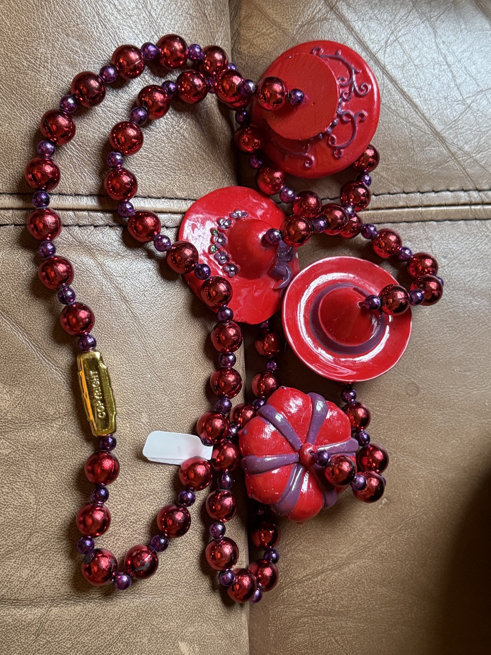Necklace - Red Hat Society Red Beads Marti Gras Style Long Necklace