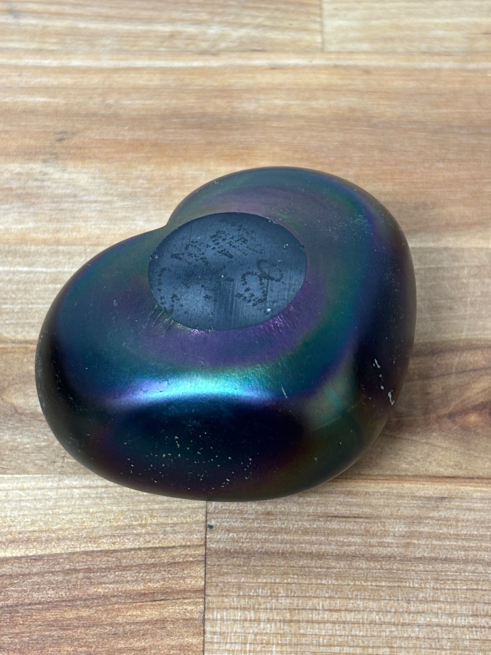 Heart Paperweight Iridescent Art Glass Signed 1997 Satin Rainbow Finish