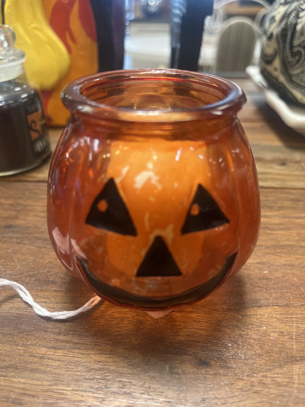 Glass Jack-o-lantern tea light holder