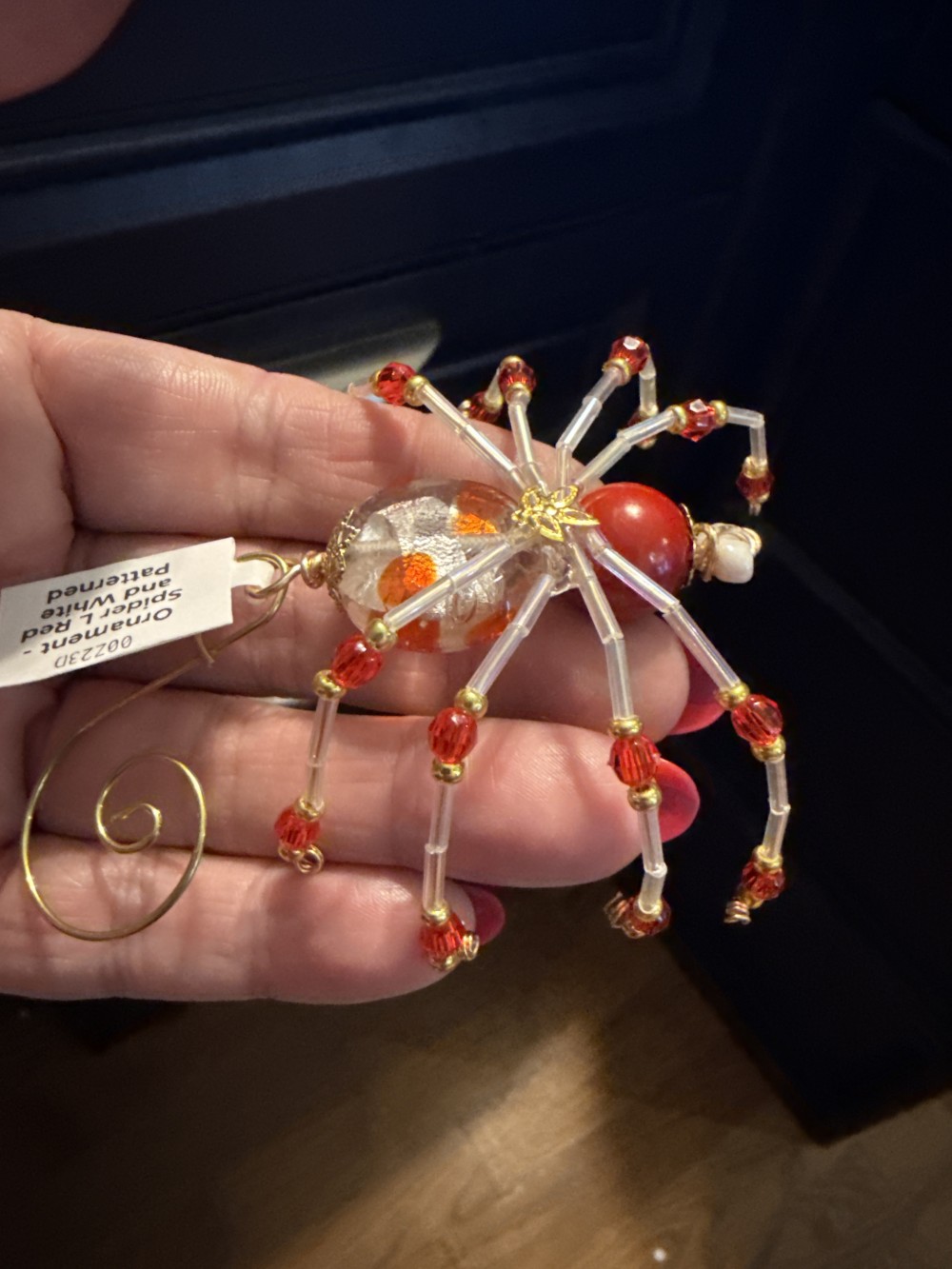 Ornament - Spider L Red and White Patterned