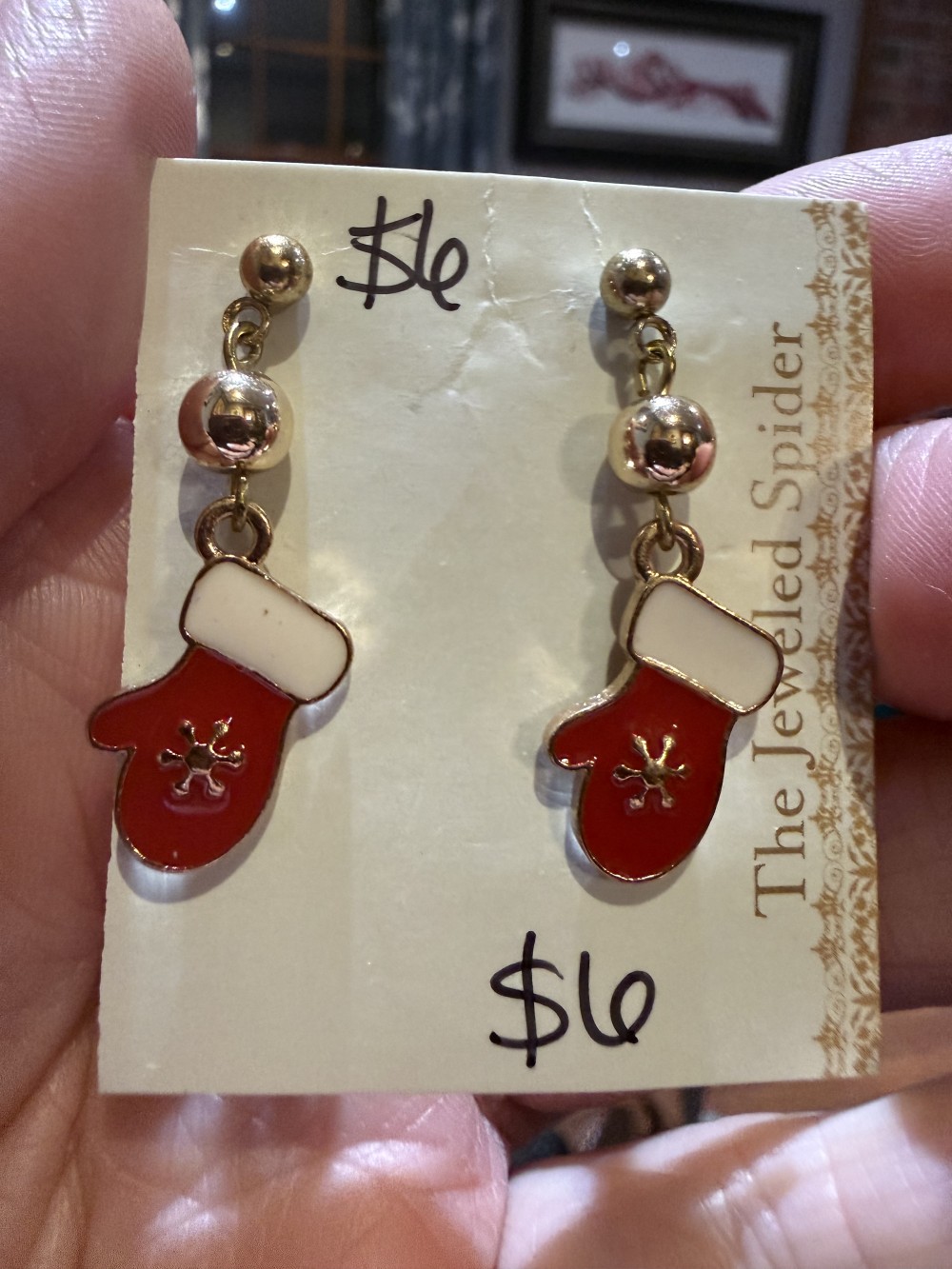 Stud Earrings - Winter Mittens in Gold and Enamel Gold Bead