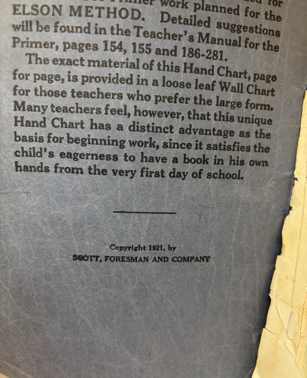 Book The Elson Readers Pupil's Hand Chart 1921 missing pgs 9-24