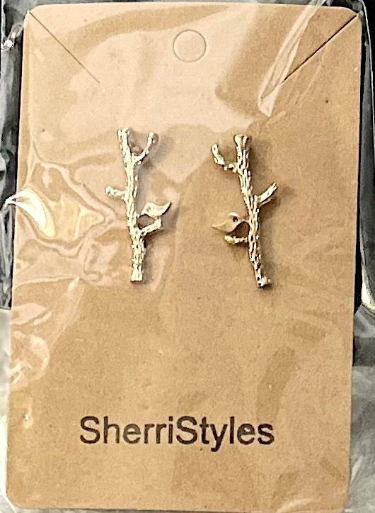 SherriStyles Branch & Bird Gold Plated Stud Earrings NWT