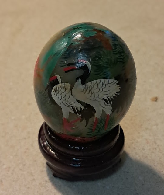Chinese Carved Alabaster/Marble Display Eggs (2)