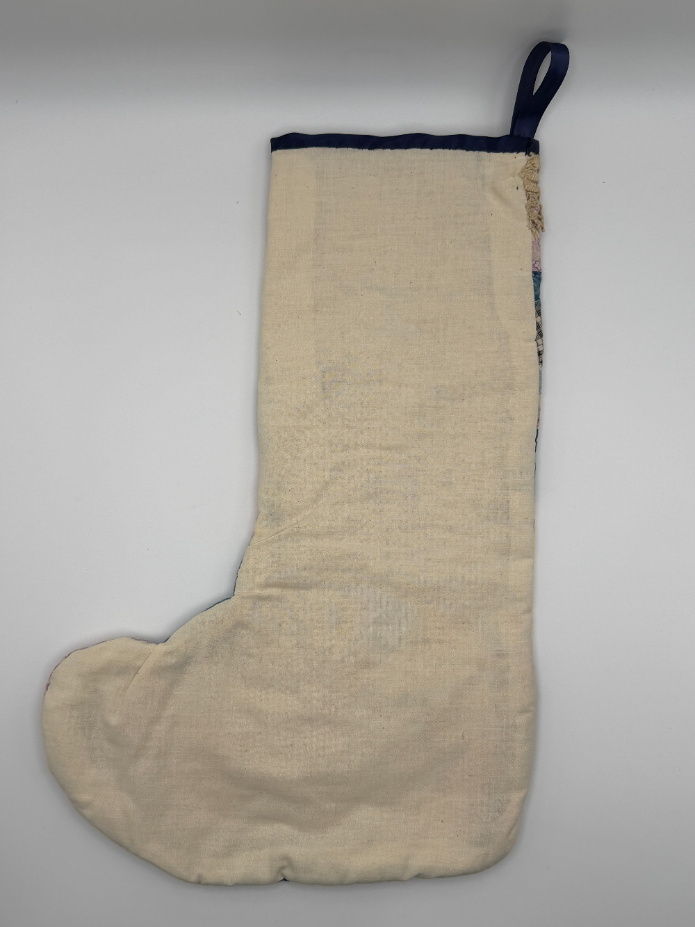 Handmade Vintage Blue Patchwork Quilt Fragment Christmas Stocking