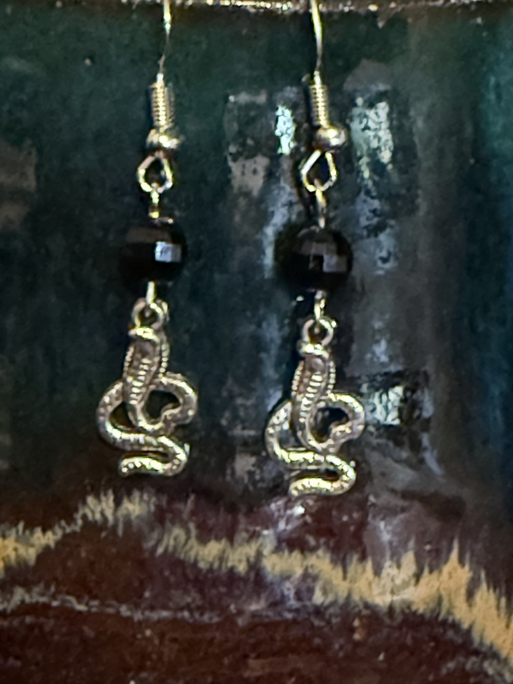 Earrings - Petite Cobra Black Bead Snake, Serpent, Snakes, Serpents