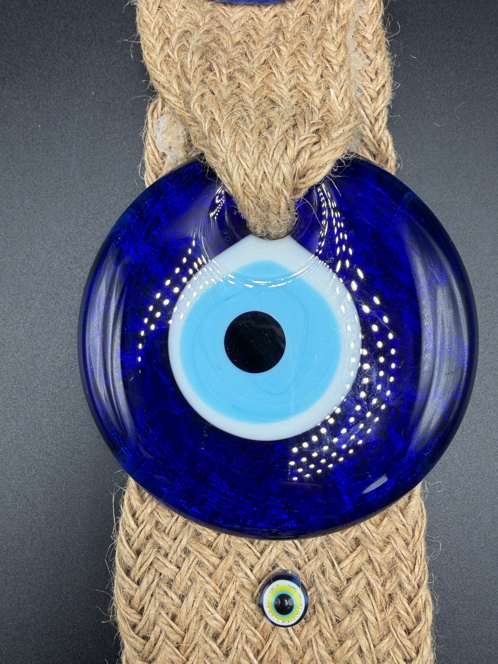 Turkish Evil Eye & Ceramic Hamsa Jute Wall Hanging