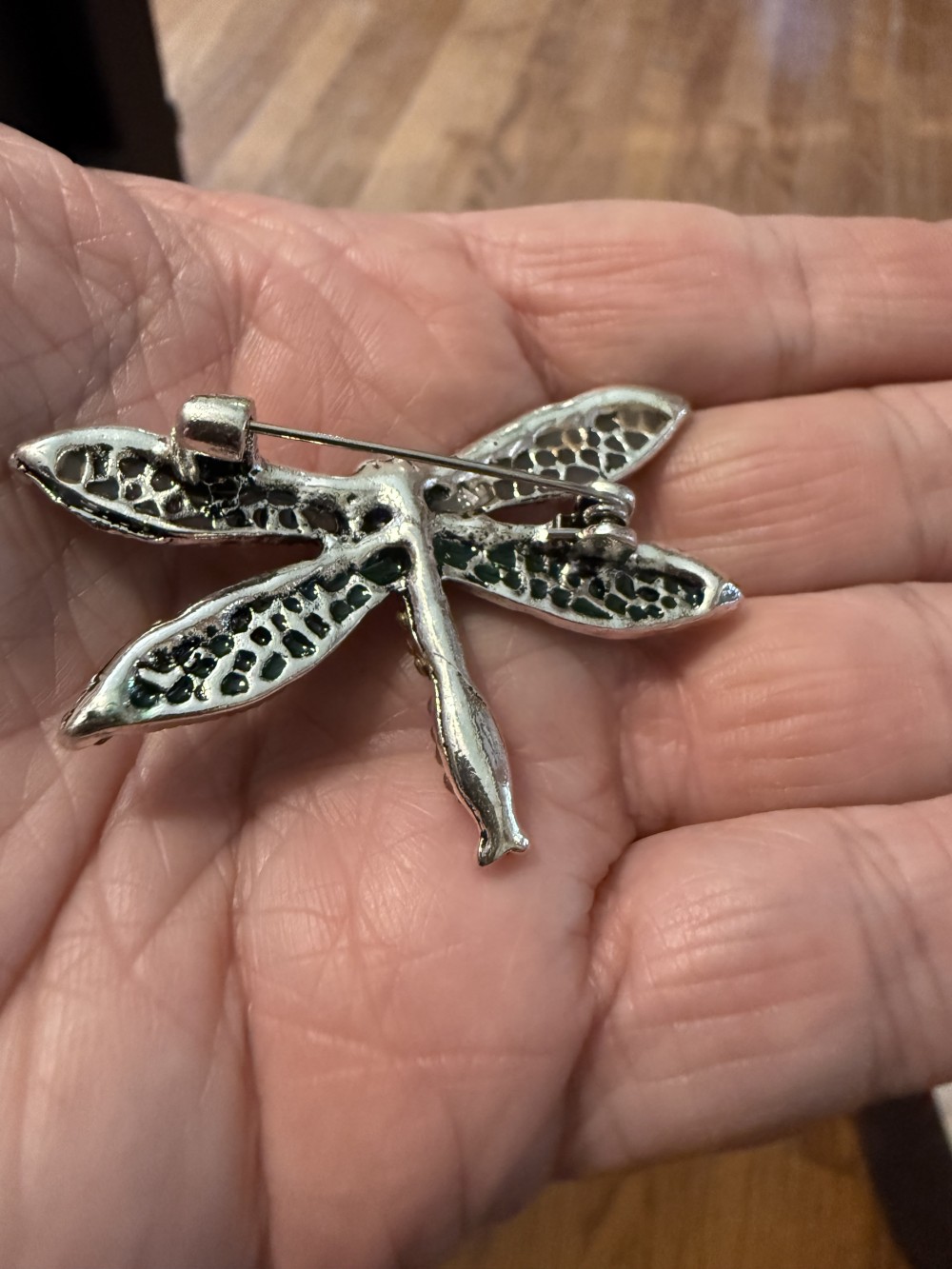 Dragonfly Brooch Pin - Pink & Green Rhinestones