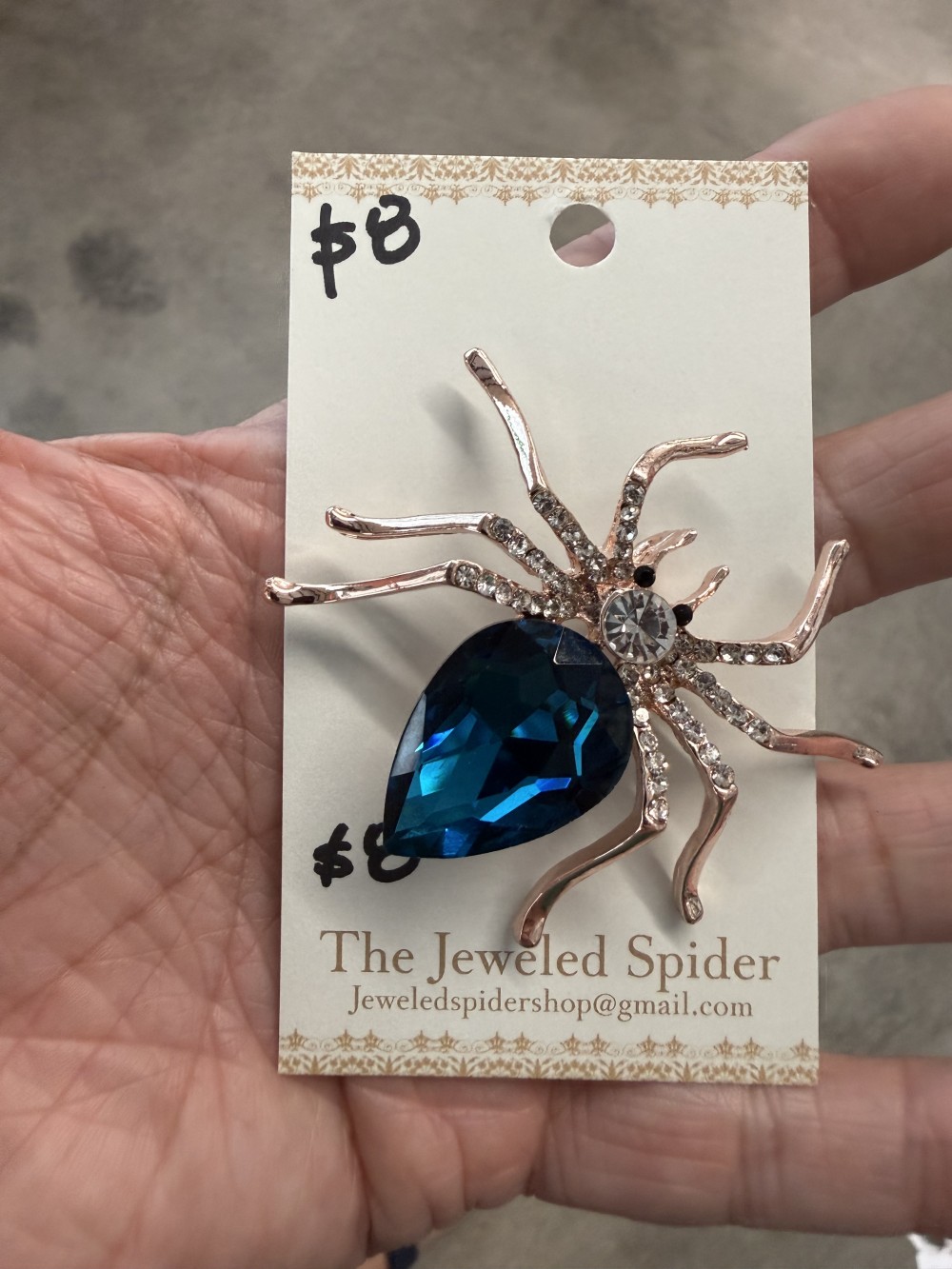 Brooch Pin- Spider Large Color Stone Rhinestone Gold