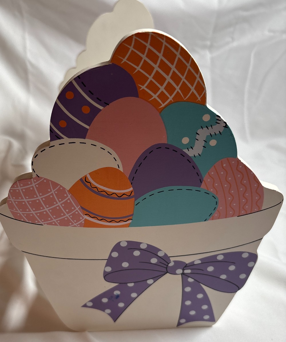 Wooden Easter white crate holder pot eggs on each end