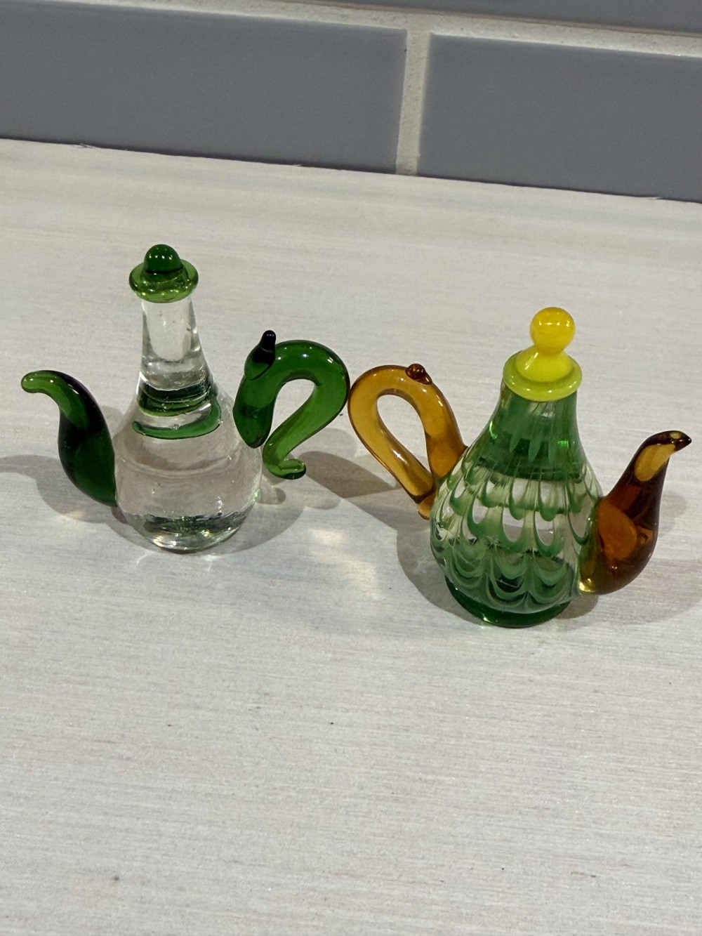 VTG Miniature Lenox Art Glass Teapot Paperweights Pair