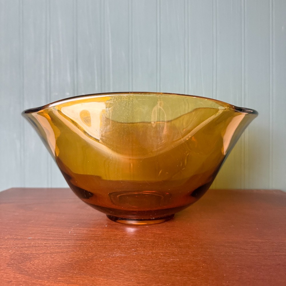 Vintage Mid Century Amber Glass Angular Footed Bowl