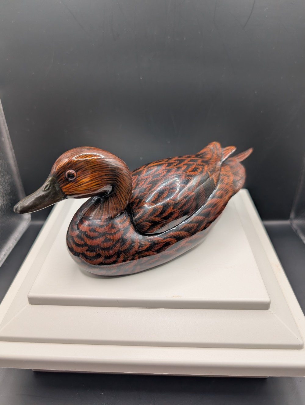 Wooden hand-painted duck trinket box