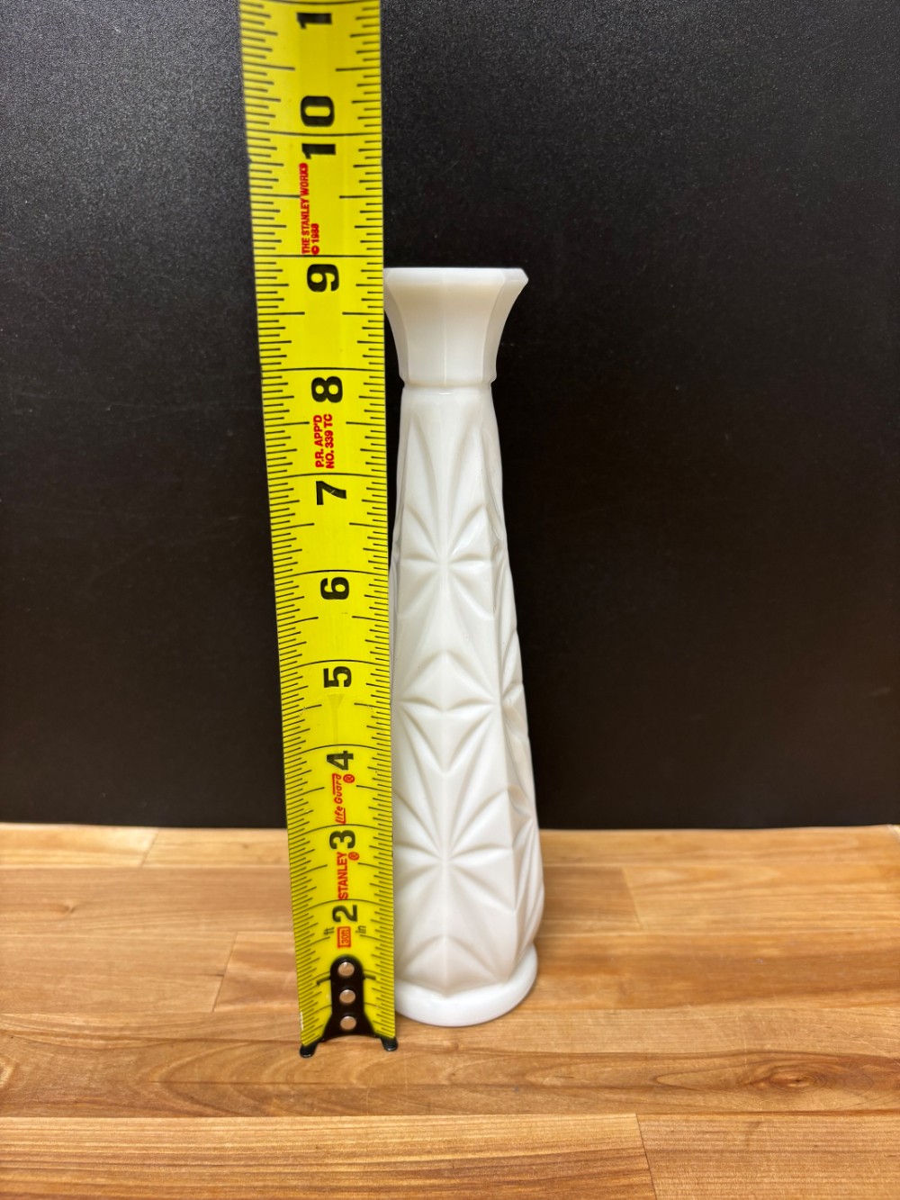 Milk Glass Bud Vase Starburst Pattern White 9 Inch Mid Century Vintage