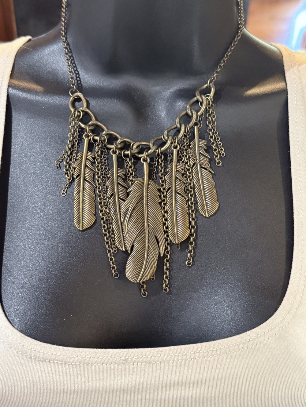 Necklace - Bronze Feathers and Chains