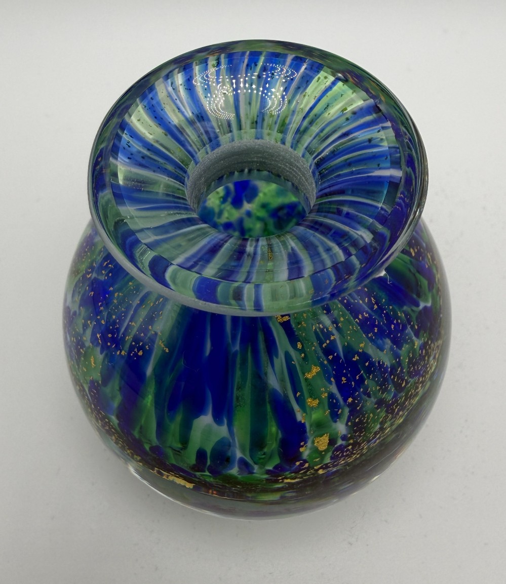 Murano Style Italian Blue & Green Gold Aventurine Art Glass Perfume Bottle - As Is