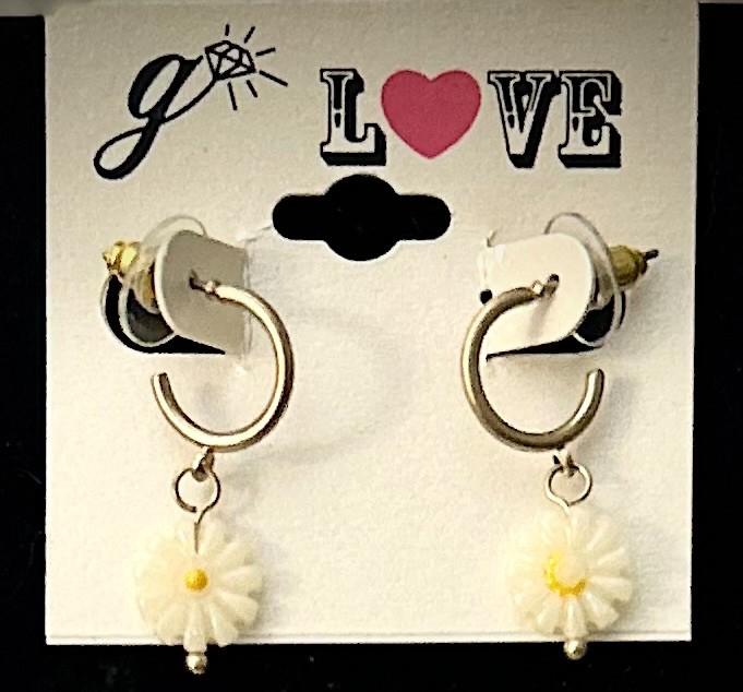Daisy Charm Hoop Earrings NWT