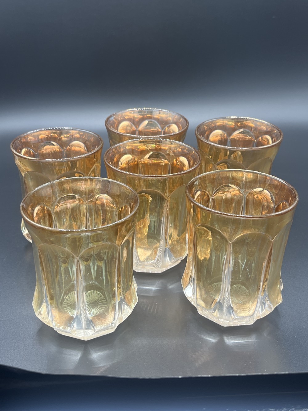 Vtg Set of 6 Amber faceted tumblers