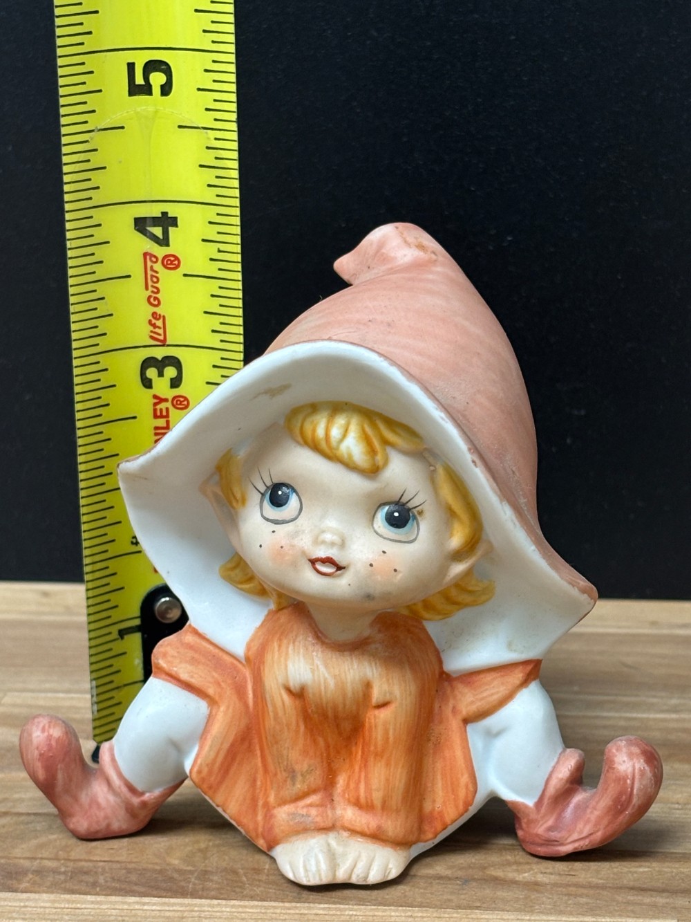Kitsch Pixie Elf Figurine Orange Homco 5213 Vintage Cottage Big Hat Whimsical