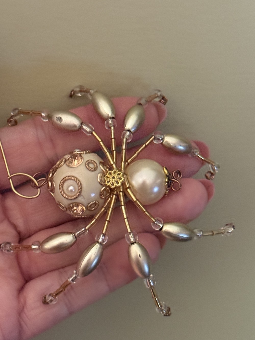 Ornament - Spider - Cream and Gold Embellished