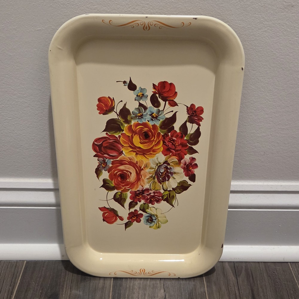 VTG Toleware Cream Floral Tray 2