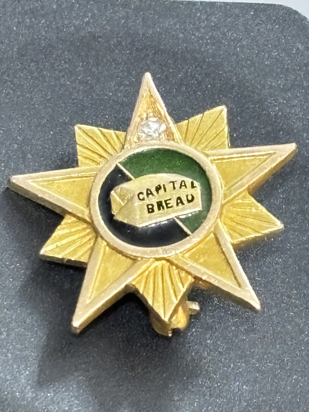 Antique 14K Gold Capital Bread Co. Service Pin w/ Diamond • B&B Hallmark • 2.3g